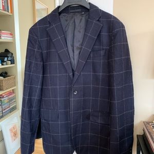Uniqlo Navy Windowpane Wool Blend Sport Coat